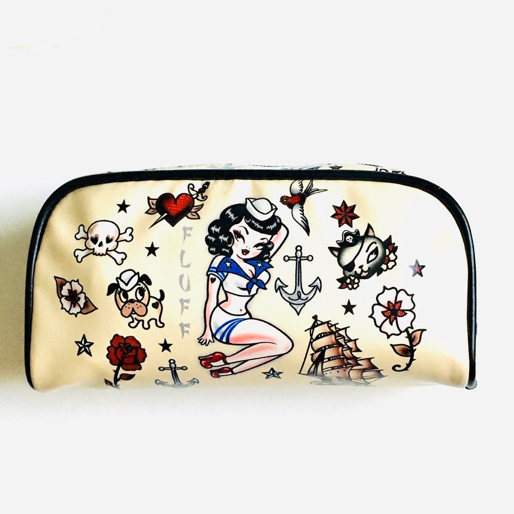 NWOT Fluff Cosmetic Case Tattoo Pin-up Girl Design